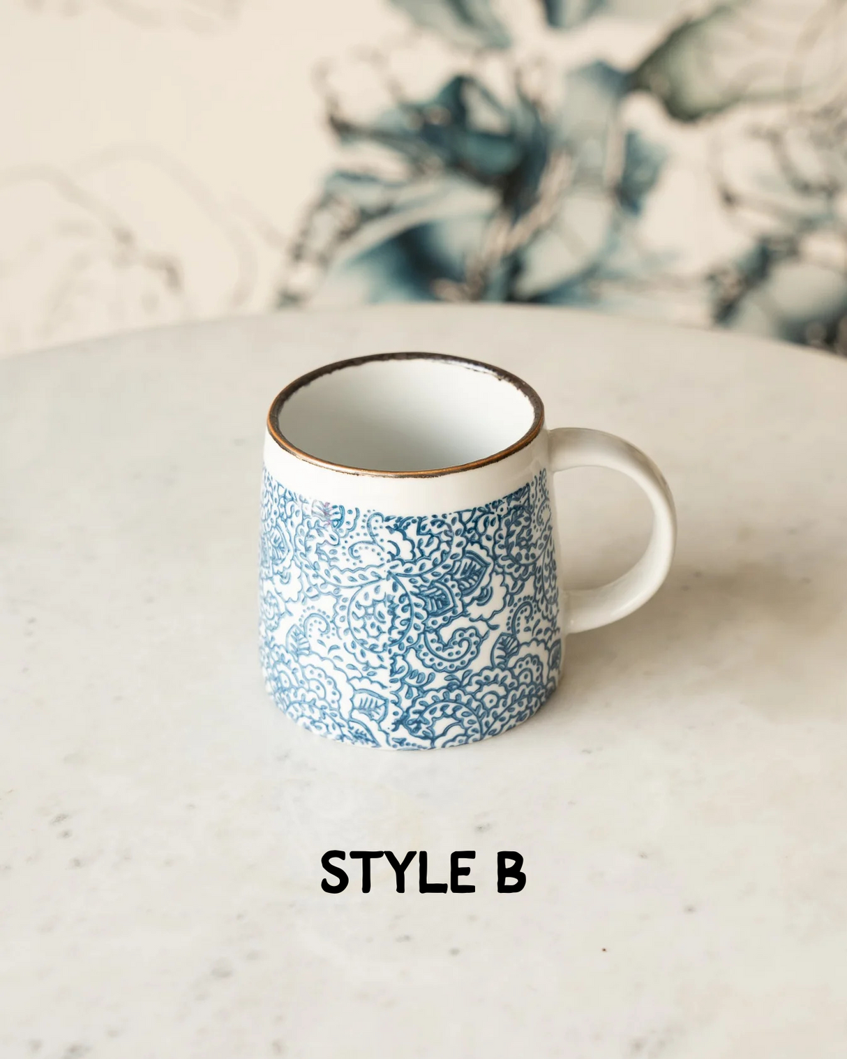 Blue Chinoiserie Hand-Stamped Ceramic Mug