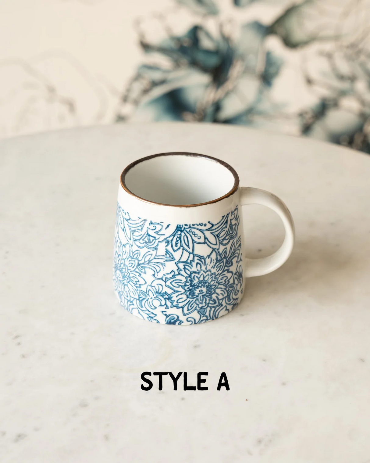 Blue Chinoiserie Hand-Stamped Ceramic Mug