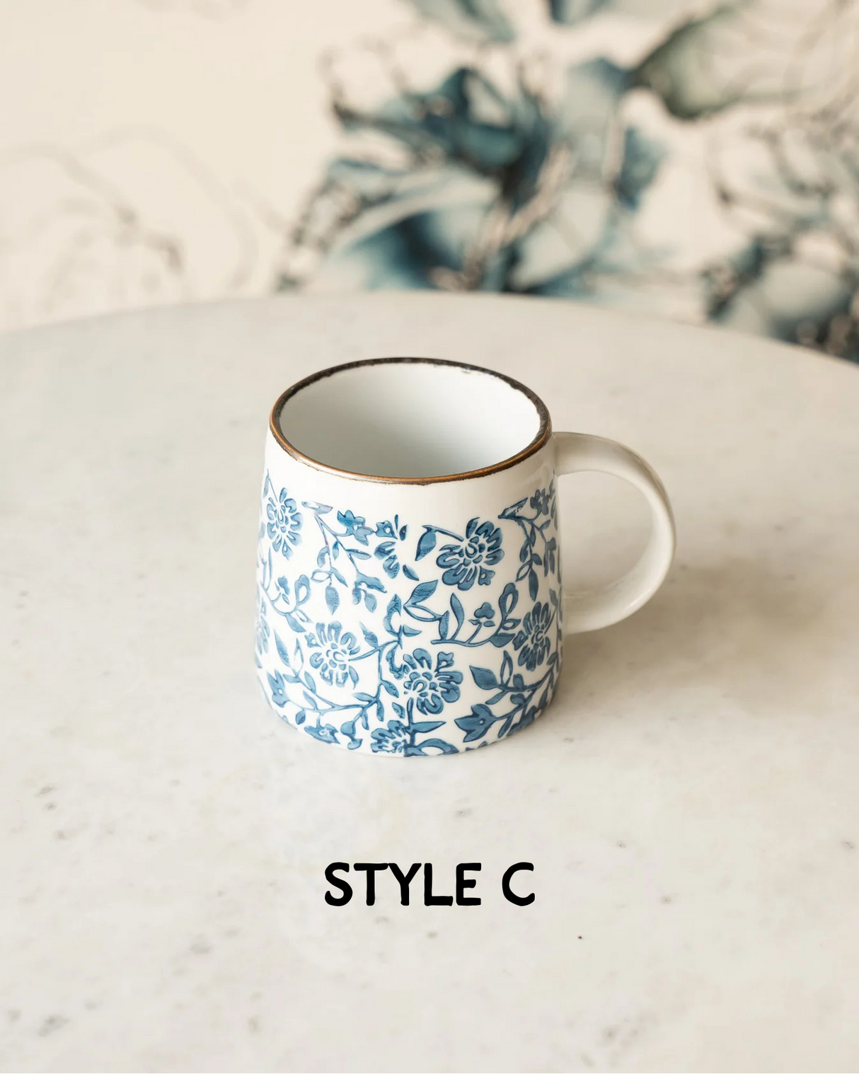 Blue Chinoiserie Hand-Stamped Ceramic Mug