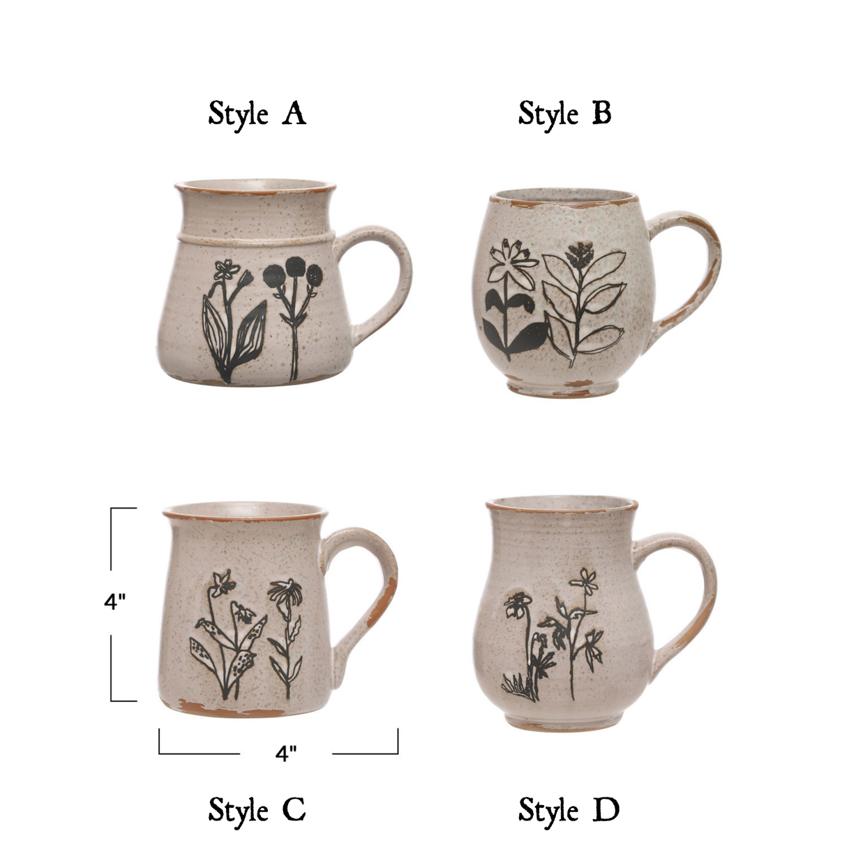 Wildflower Floral Debossed Ceramic Coffee Mug