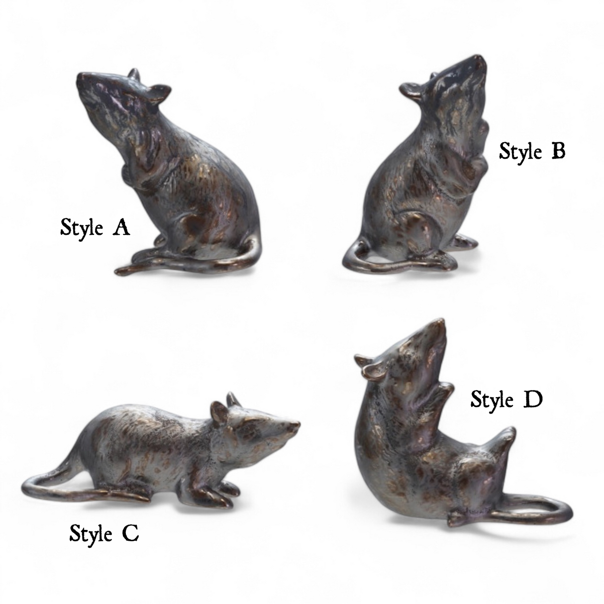 Metallic Glaze Ceramic Rat Figurine | 4 Styles