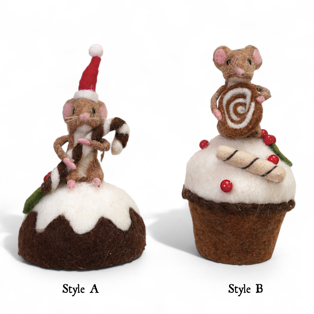 Wool Felt Mouse on Muffin Figurine | 2 Styles