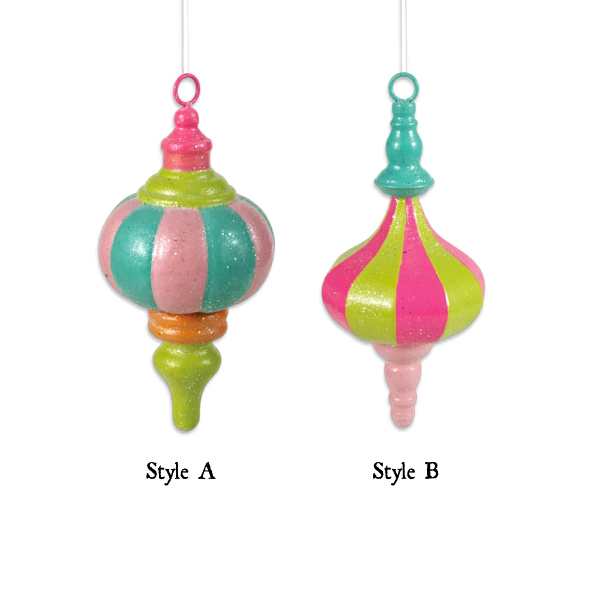 Oversized Colorful Metal Finial Ornament with Glitter