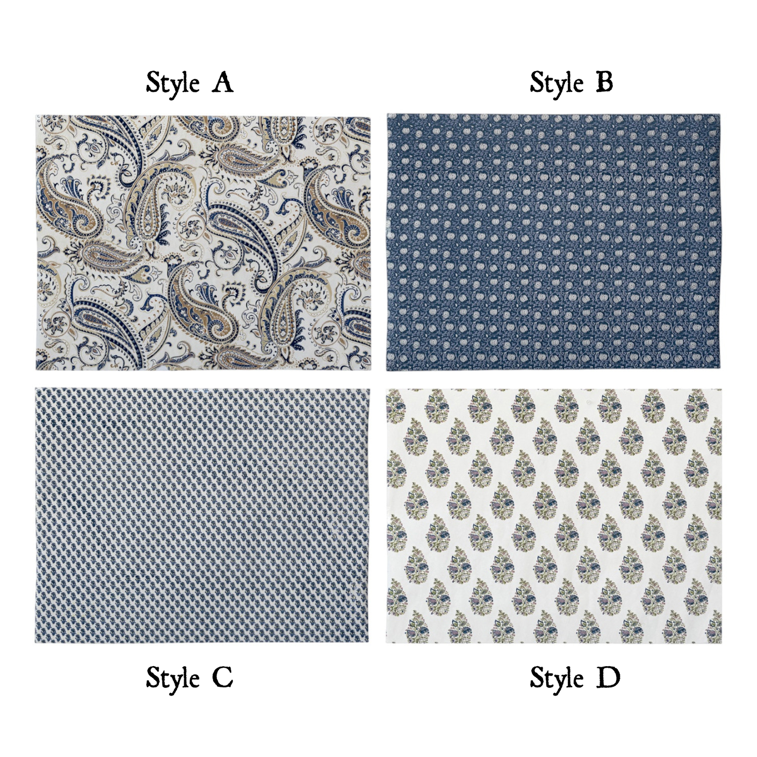 Handmade Blue Paisley Print Recycled Wrapping Paper Sheets