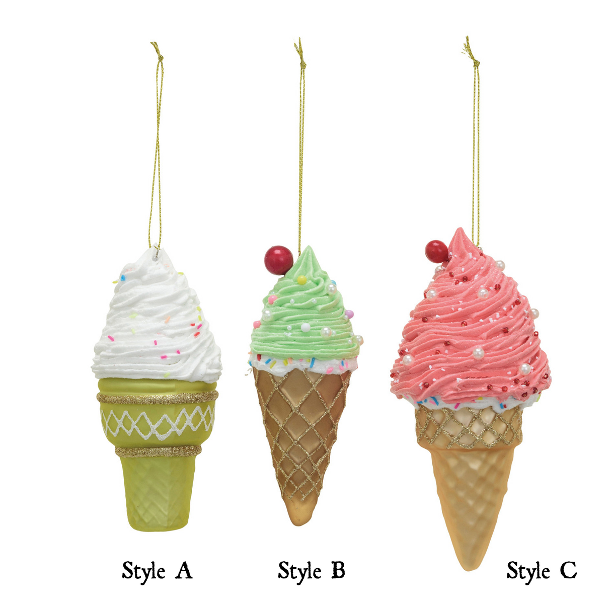 Ice Cream Cone Ornaments with Glitter & Beads