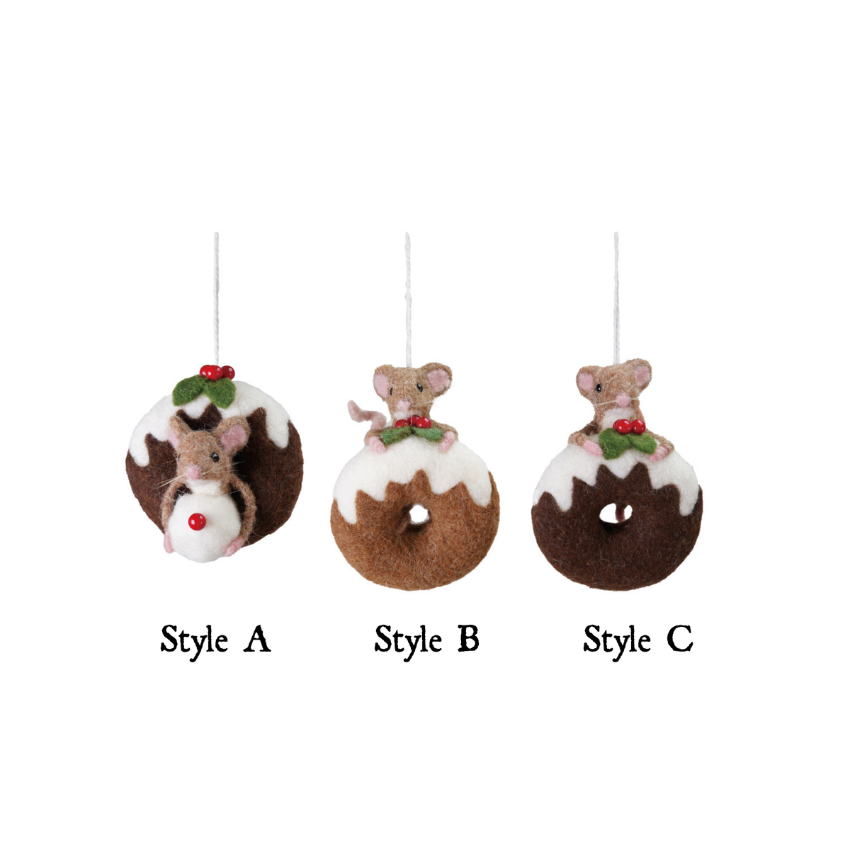Handmade Wool Felt Mouse on Doughnut Ornament