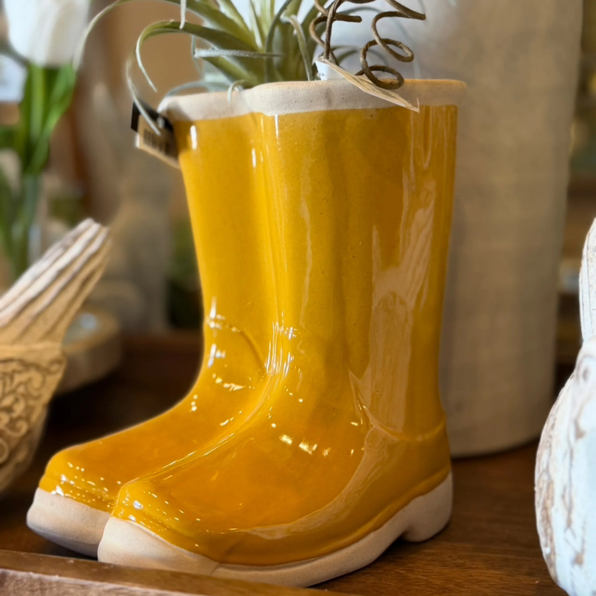 Yellow Rain Boots Ceramic Planter