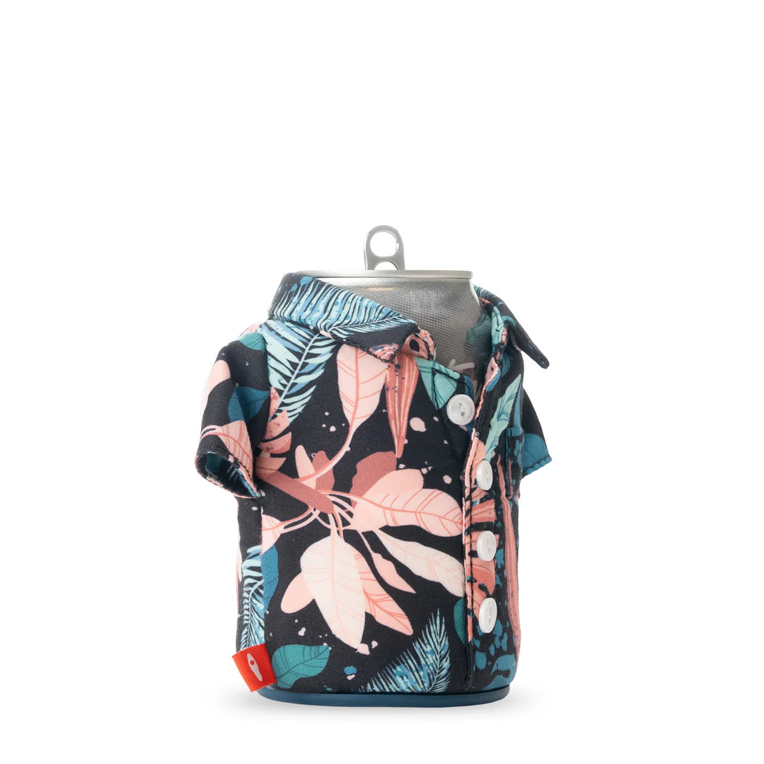 The Aloha Black Monstera Insulated Can Cooler | Puffin Drinkwear
