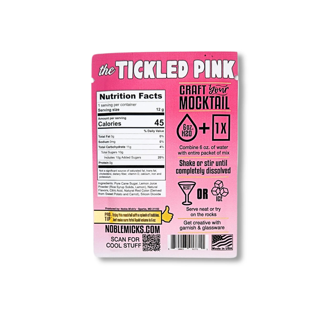 Tickled Pink Strawberry Single-Serve Craft Mocktail Mix | Noble Mick's