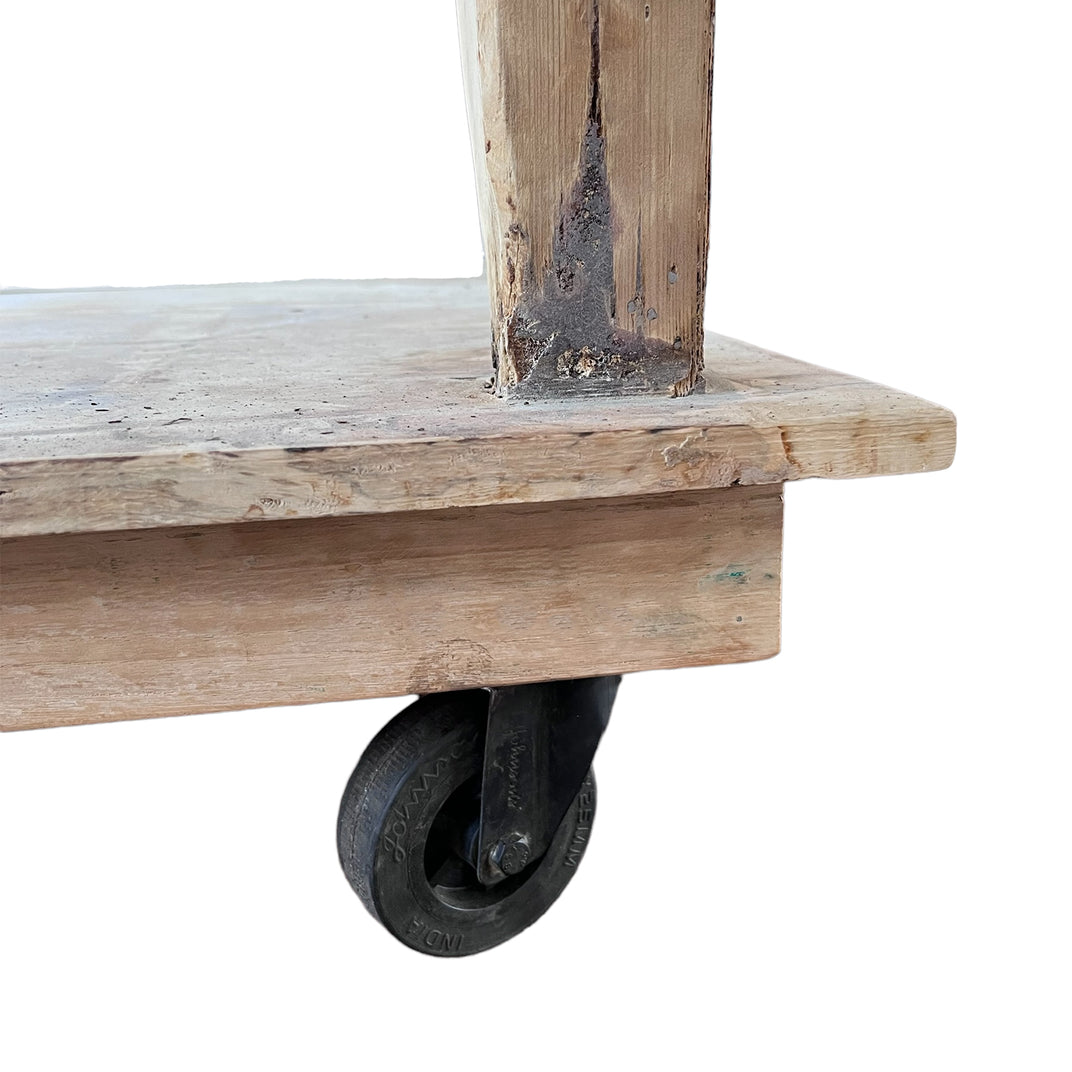 Bleached Wood Kitchen Island Table | White Marble Top & Wheels