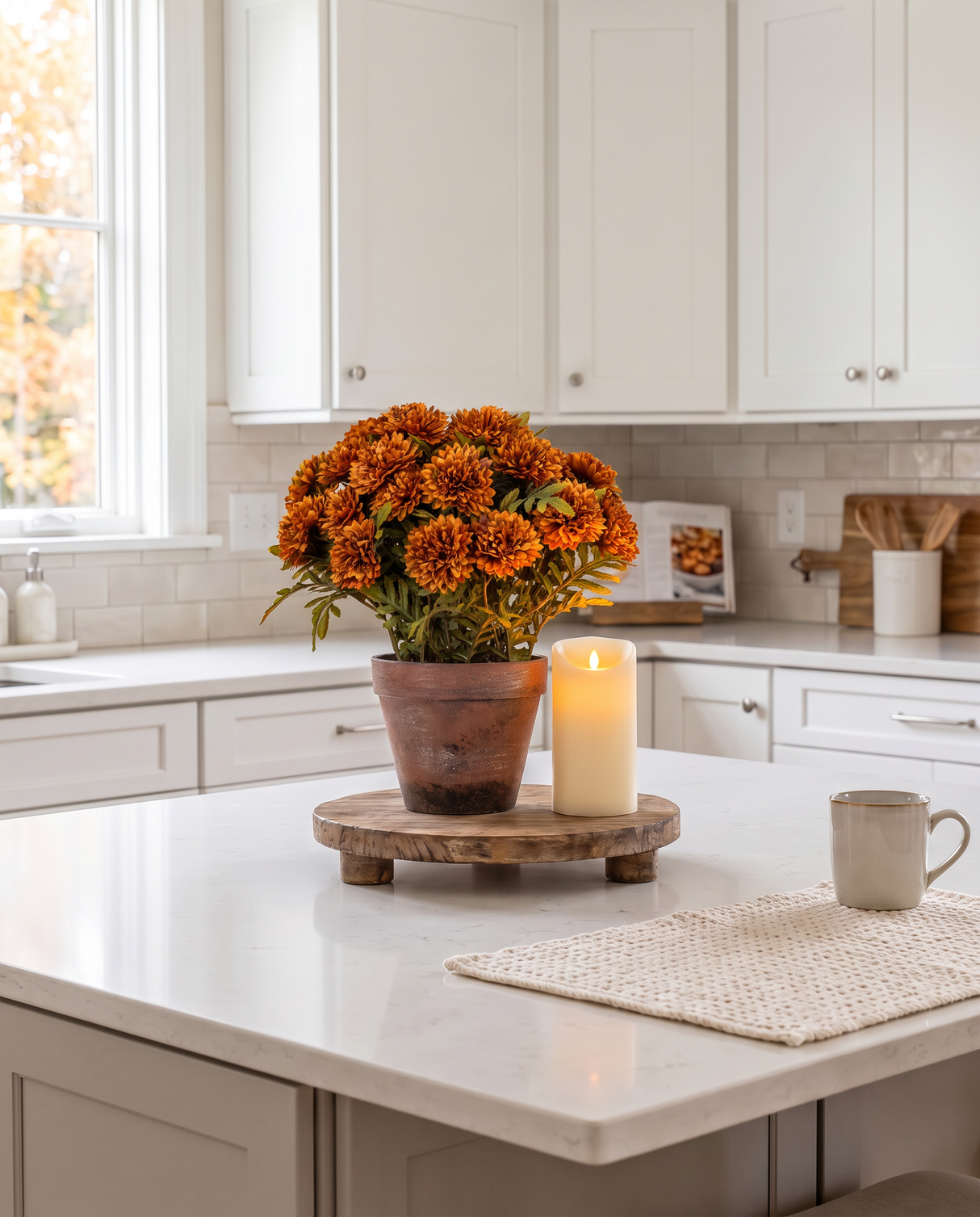 Faux Potted Brown Mums