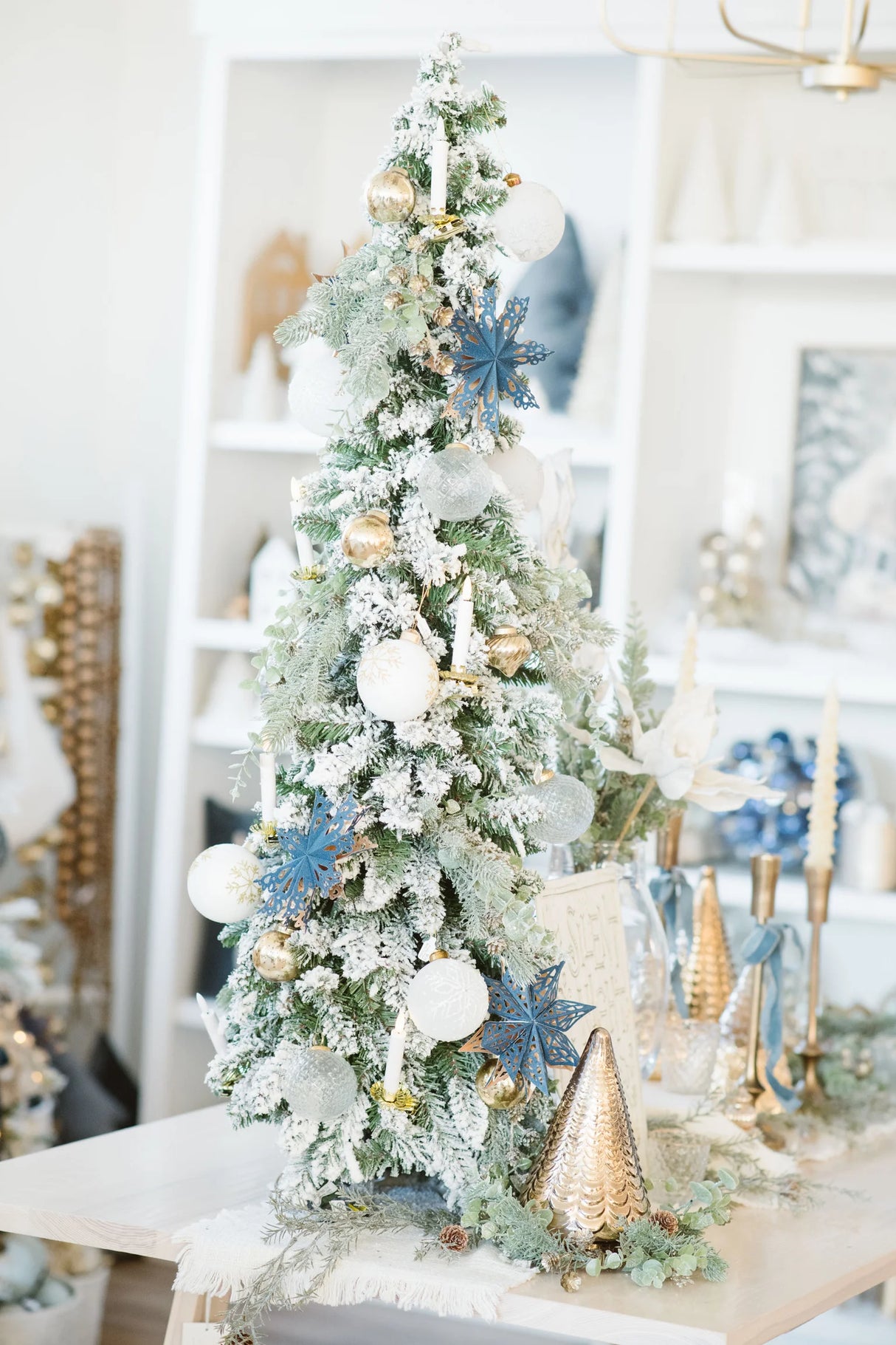 Navy & Gold Recycled Paper Snowflake Ornaments