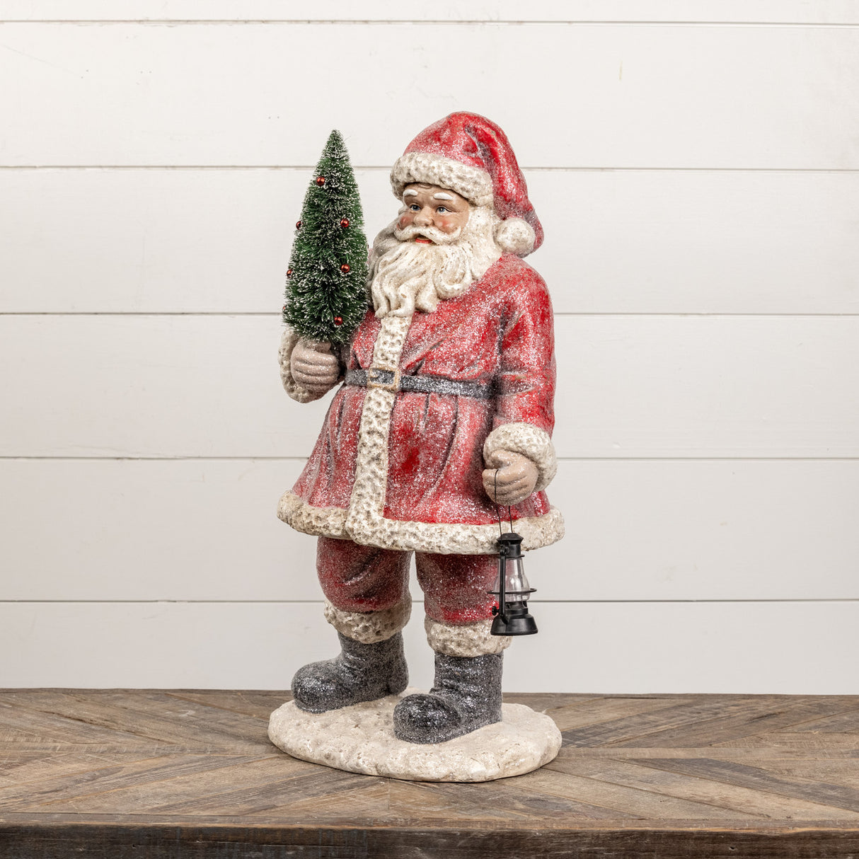 Vintage-Inspired Santa with Lantern & Bottle Brush Tree