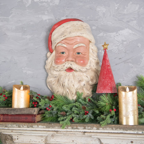 Vintage Resin Mache Santa Face Hanging Wall Decor