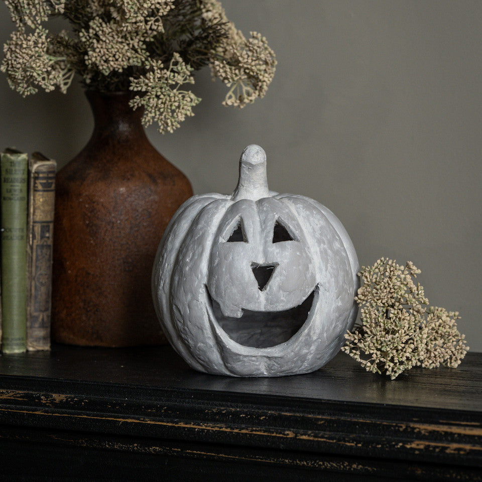Grey Big Mouth Jack O'Lantern Resin Mache Pumpkin
