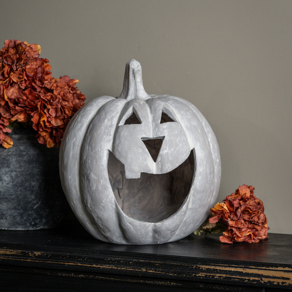Grey Big Mouth Jack O'Lantern Resin Mache Pumpkin