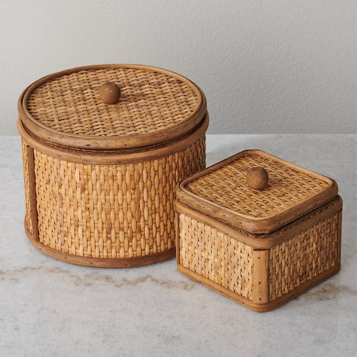 Round and Square Rattan Woven Cane Storage Boxes