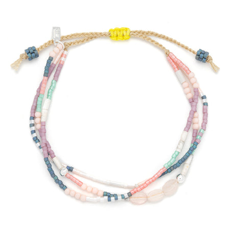 Mixed Media Beaded String Bracelet | Heart/Rose Quartz/Silver