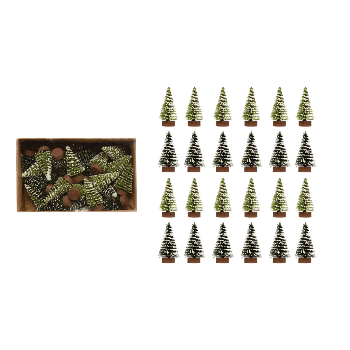Flocked Mini Green Bottle Brush Trees (Set of 24)