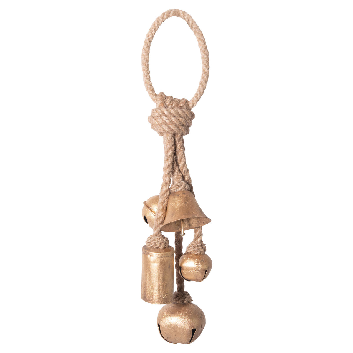 Gold Metal Bell Cluster on Jute Hanger