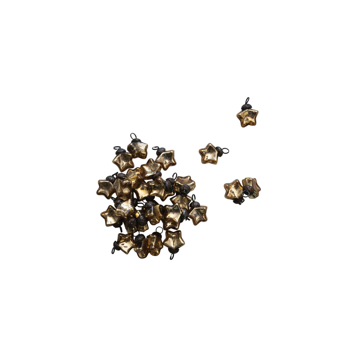Gold Mercury Glass Star Ornaments | Set of 30
