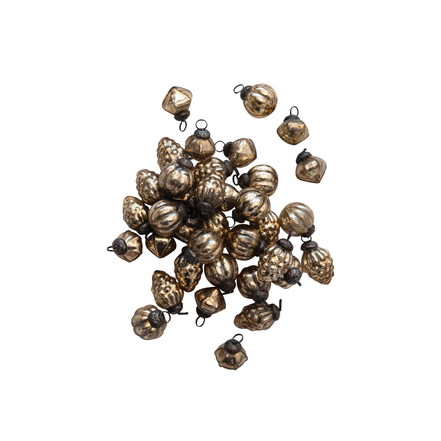 Gold Mercury Glass Ornaments in Muslin Bag | Set of 36