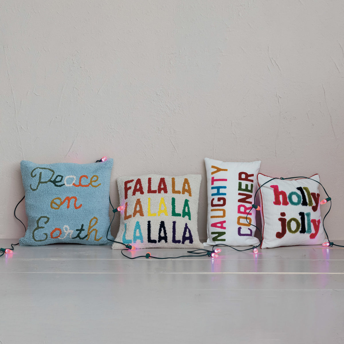 Holly Jolly Tufted Christmas Pillow with Pom Pom Trim