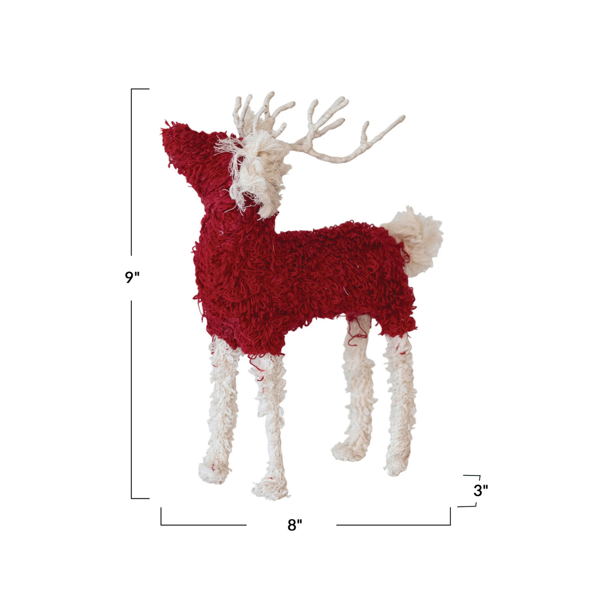Red & White Bouclé Cotton Knit & Wire Reindeer