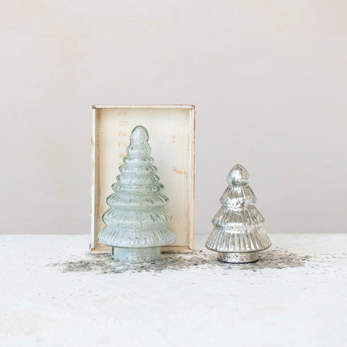 Embossed Recycled Glass Tree with White Seed Beaded Interior
