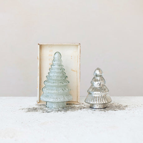 Embossed Recycled Glass Tree with White Seed Beaded Interior