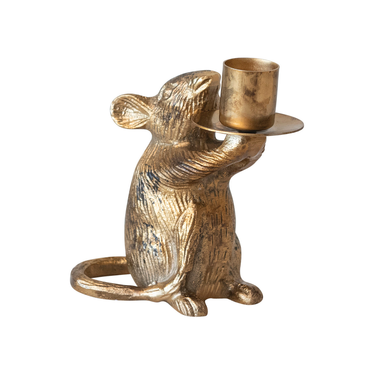Antique Gold Mouse Taper Candle Holder
