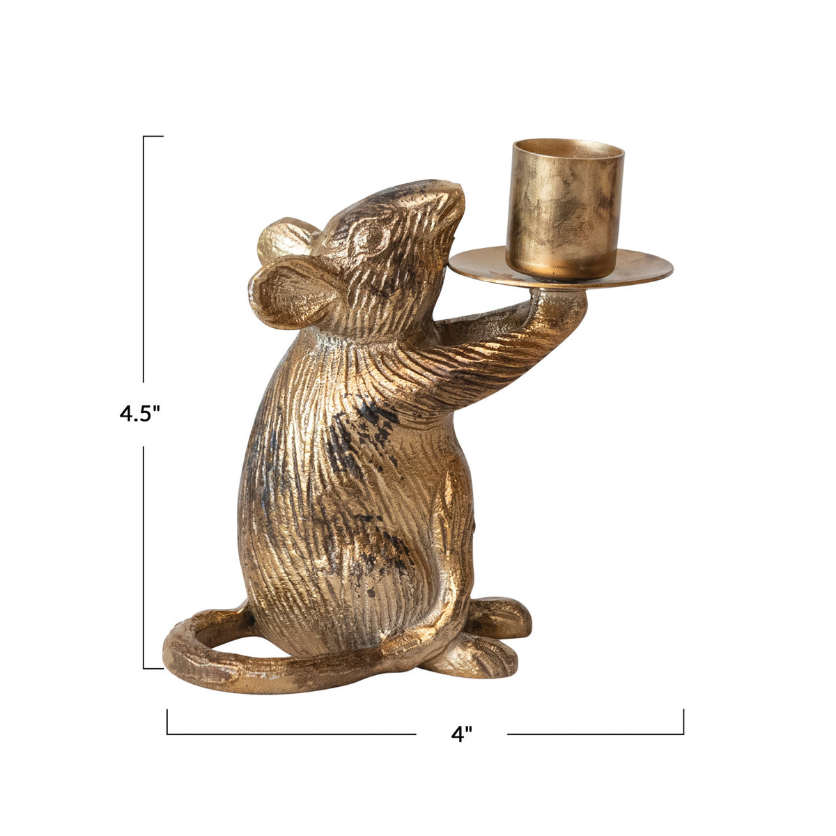 Antique Gold Mouse Taper Candle Holder