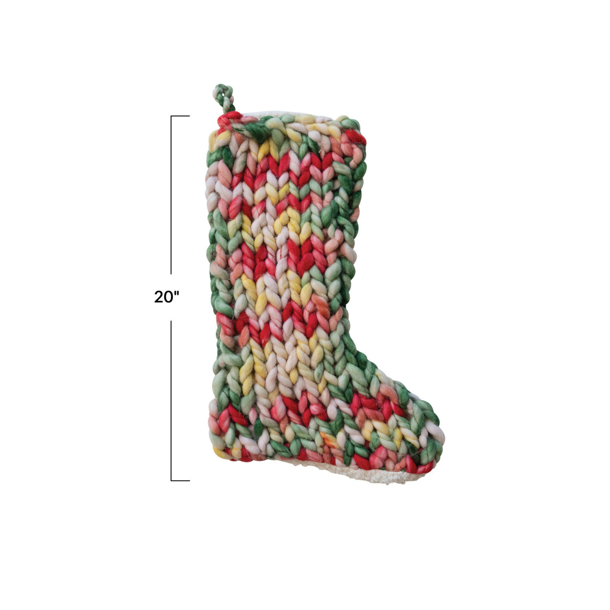 Hand-Woven Multicolor Chunky Knit Stocking with Sherpa Back