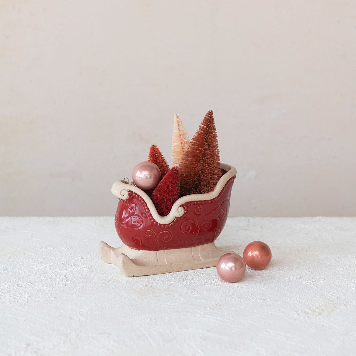 Red Stoneware Sleigh with Debossed Pattern