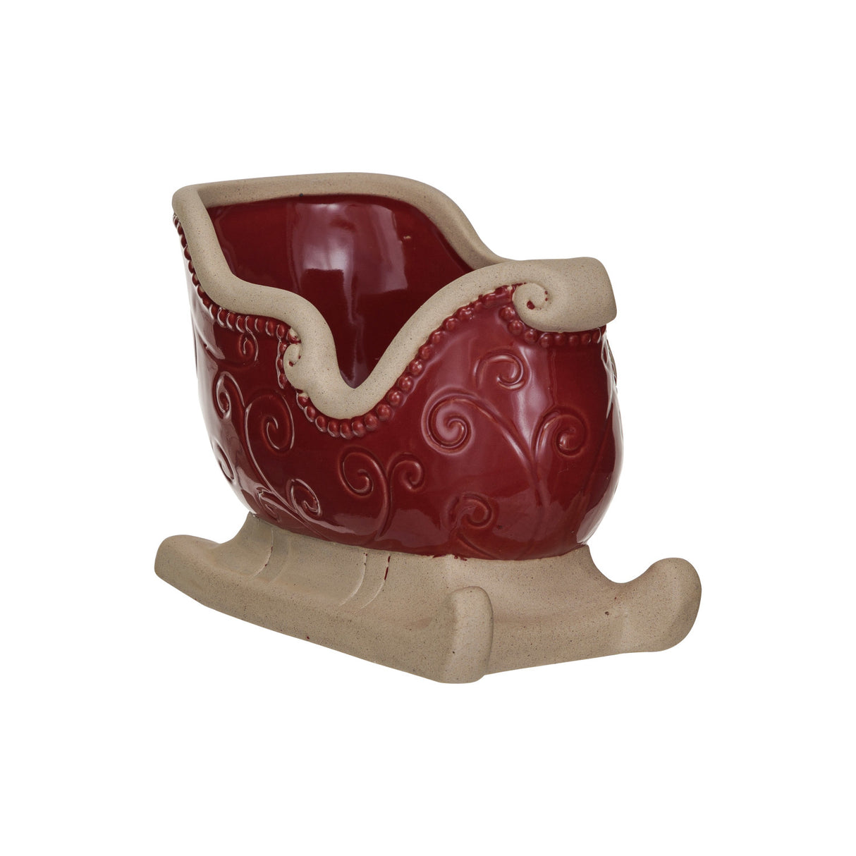 Red Stoneware Sleigh with Debossed Pattern