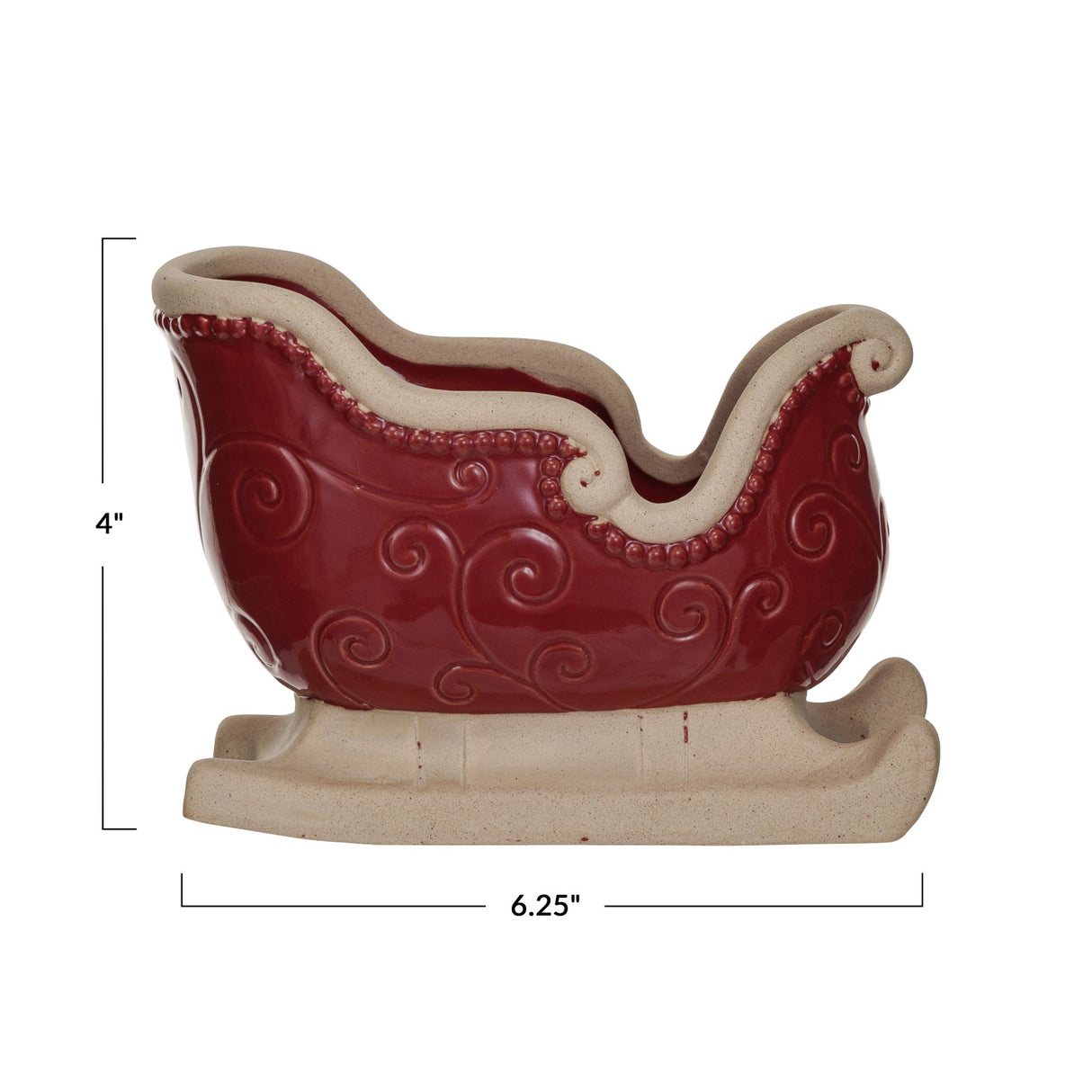 Red Stoneware Sleigh with Debossed Pattern