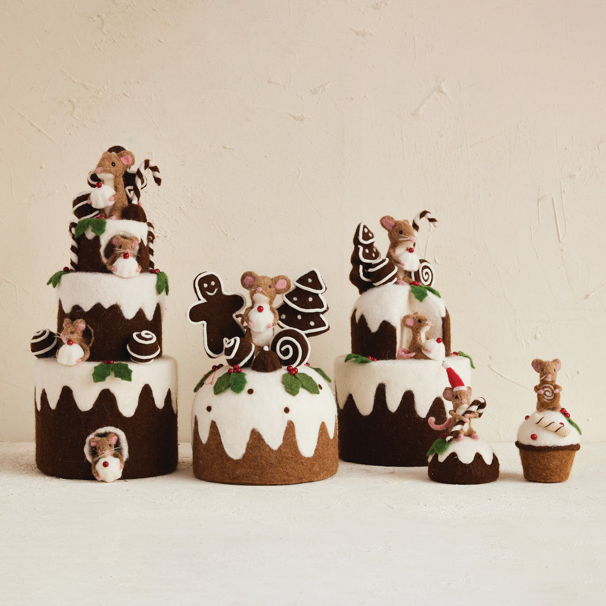 Wool Felt Mouse on Muffin Figurine | 2 Styles