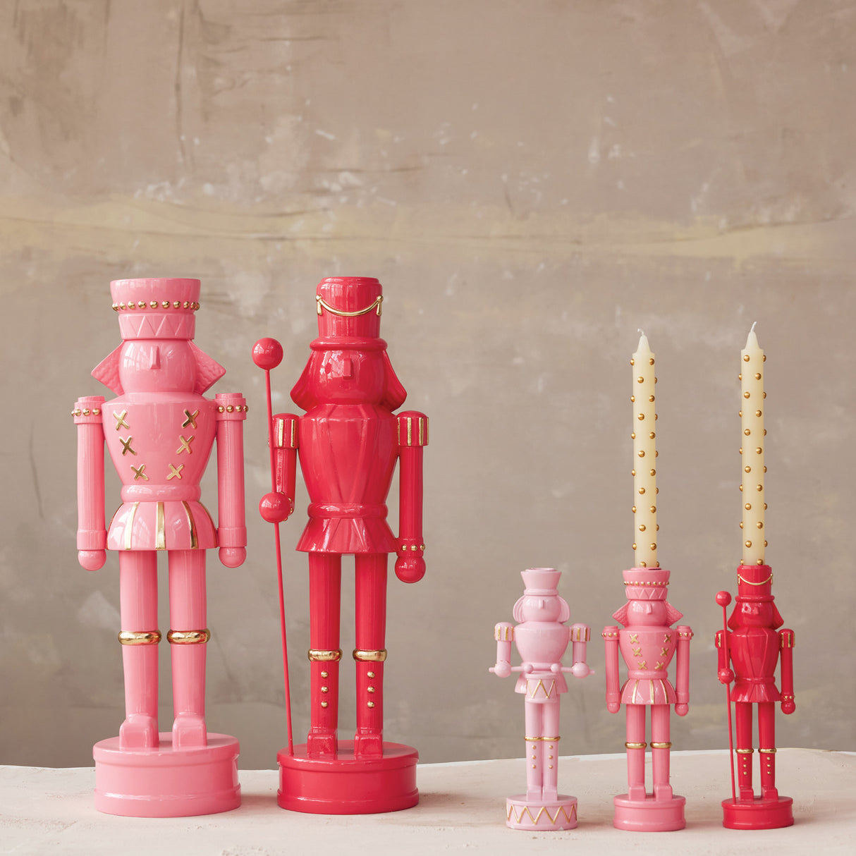 Pink Nutcracker Resin Taper Candle Holders
