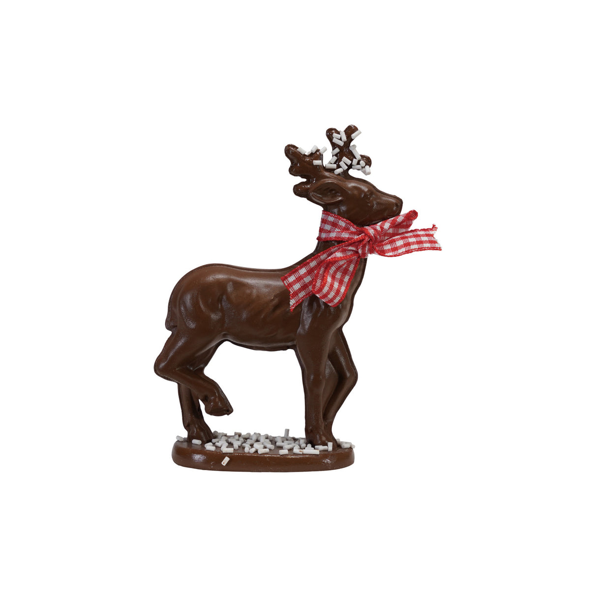 Resin Chocolate Deer Figurines with Gingham Bow & Sprinkles | 2 Sizes