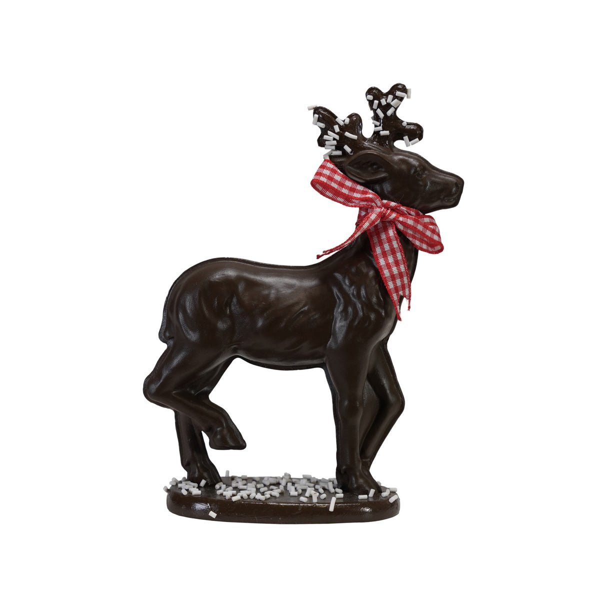 Resin Chocolate Deer Figurines with Gingham Bow & Sprinkles | 2 Sizes