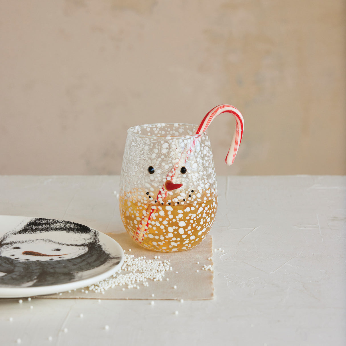 Snowman Confetti Stemless Wine Glass