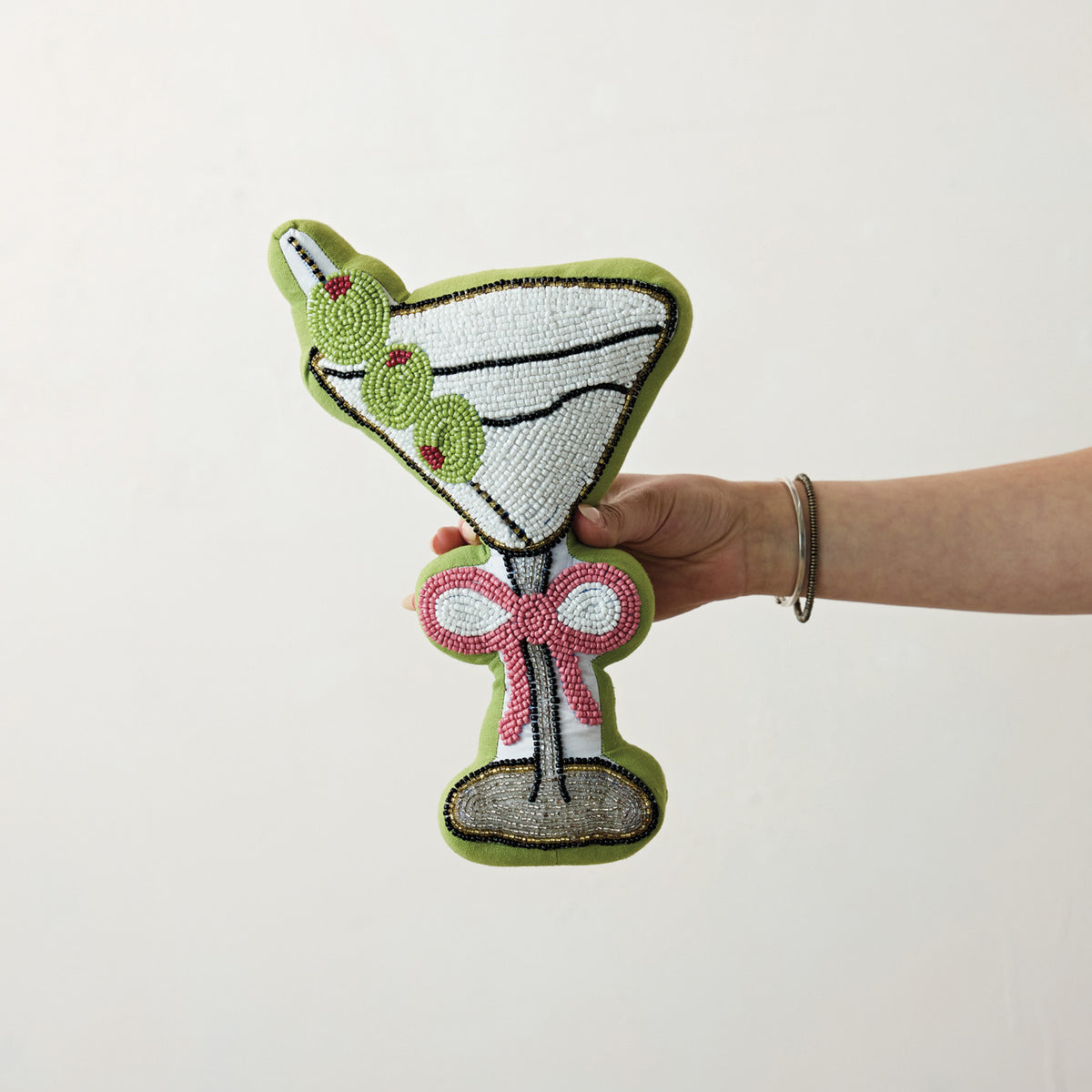 Beaded Martini Pillow with Pink Bow