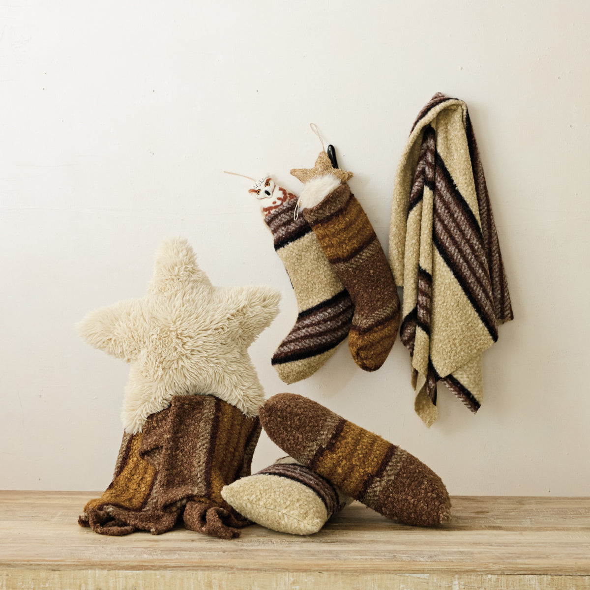 Cream Faux Fur Star Pillow