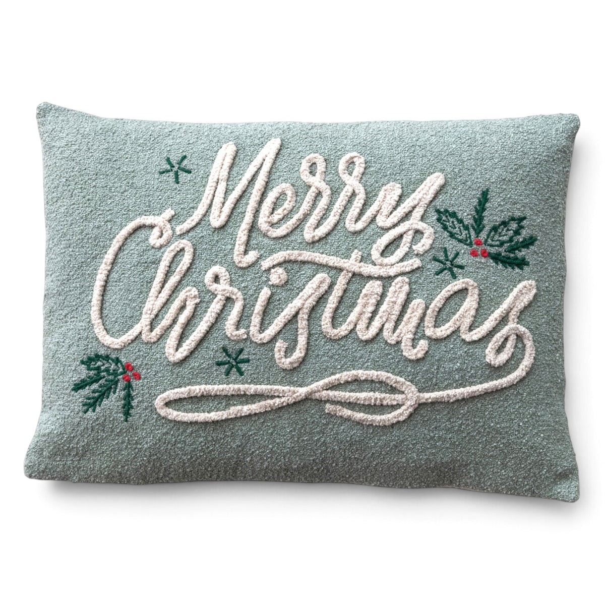 Merry Christmas Chenille Embroidered Lumbar Pillow