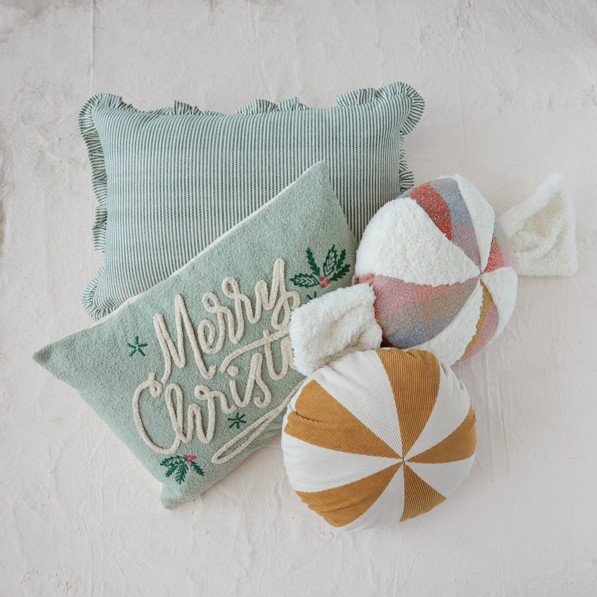 Merry Christmas Chenille Embroidered Lumbar Pillow