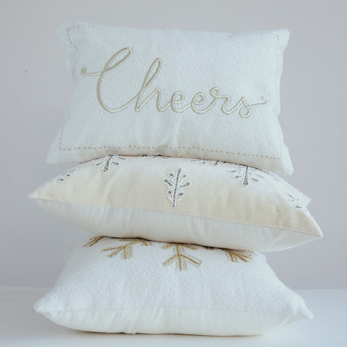 Beaded Snowflake Cotton Velvet Lumbar Pillow