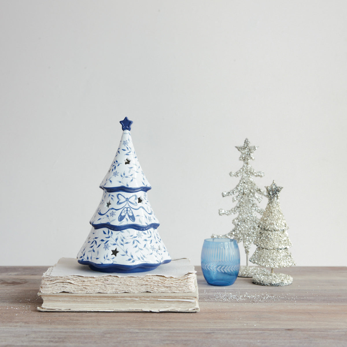 Blue & White Ceramic LED Christmas Tree