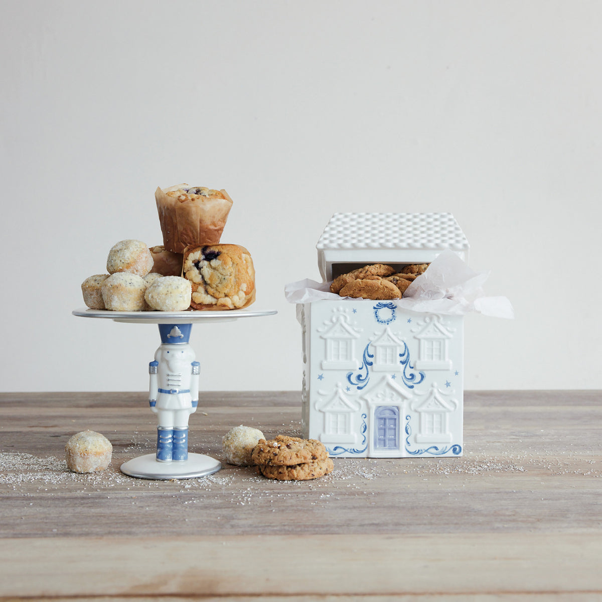 Blue & White Nutcracker Ceramic Pedestal