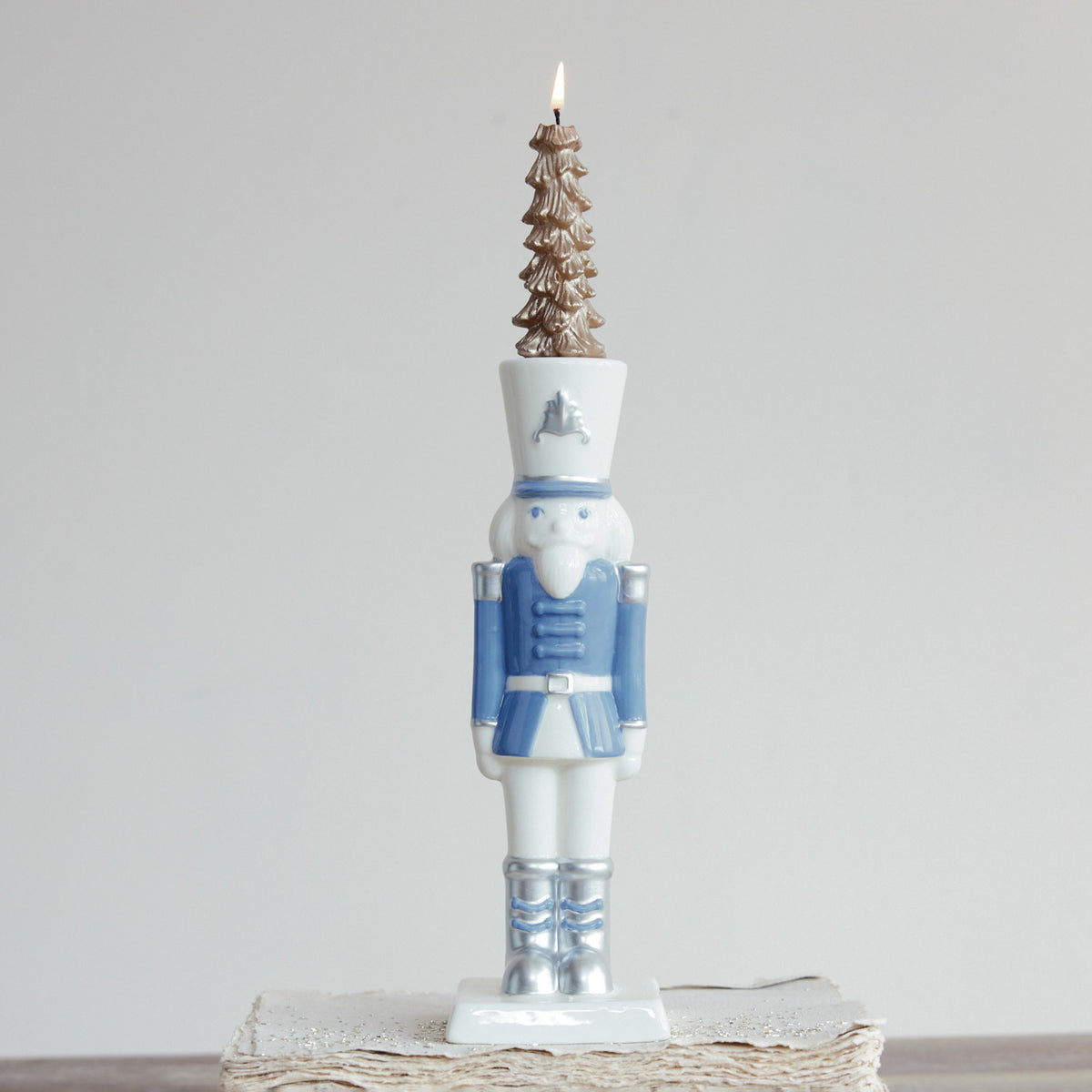 Blue & White Ceramic Nutcracker Candleholder