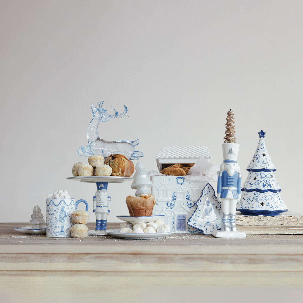 Blue & White Ceramic Nutcracker Candleholder
